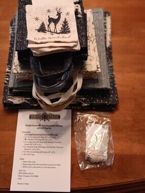 Kringle Express Reusable Gift Tote Bags, Hang Tags 32 Pc Blue/Silver/Tan